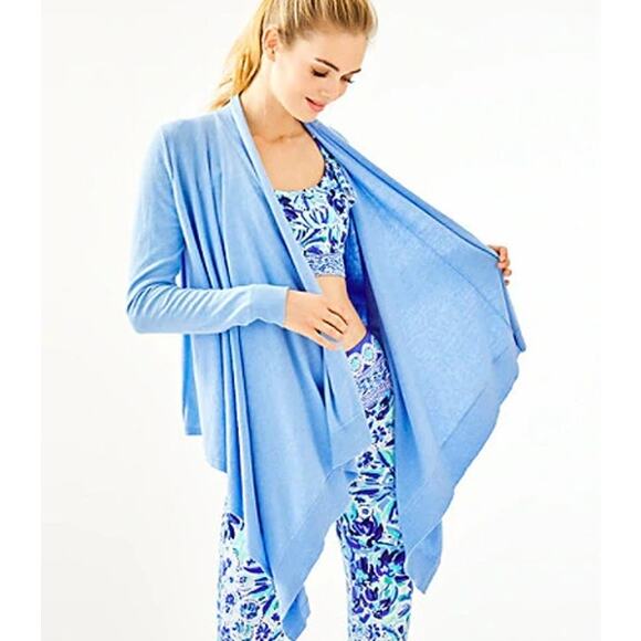 LILLY PULITZER NEW Danique Coolmax Open Cardigan Heathered Blue Peri Women's 2XS - Picture 2 of 15